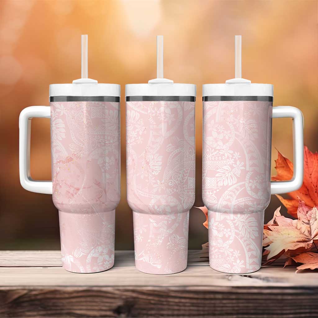 Polynesian Tiare Monstera Soft Pink Tumbler With Handle Liquid Style LT01 - Polynesian Pride