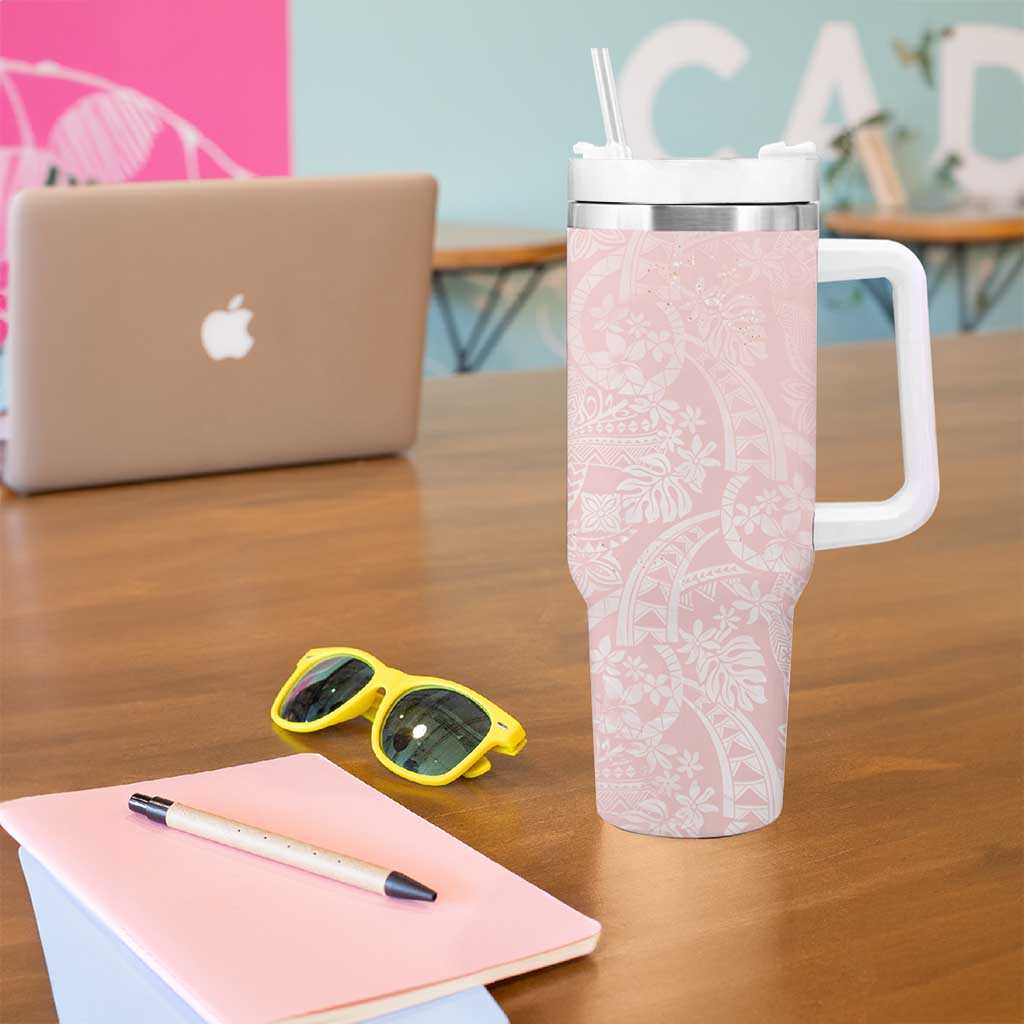 Polynesian Tiare Monstera Soft Pink Tumbler With Handle Liquid Style LT01 - Polynesian Pride