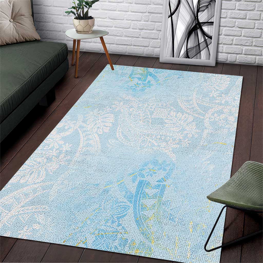Polynesian Tiare Monstera Baby Blue Area Rug Liquid Style LT01 Blue - Polynesian Pride