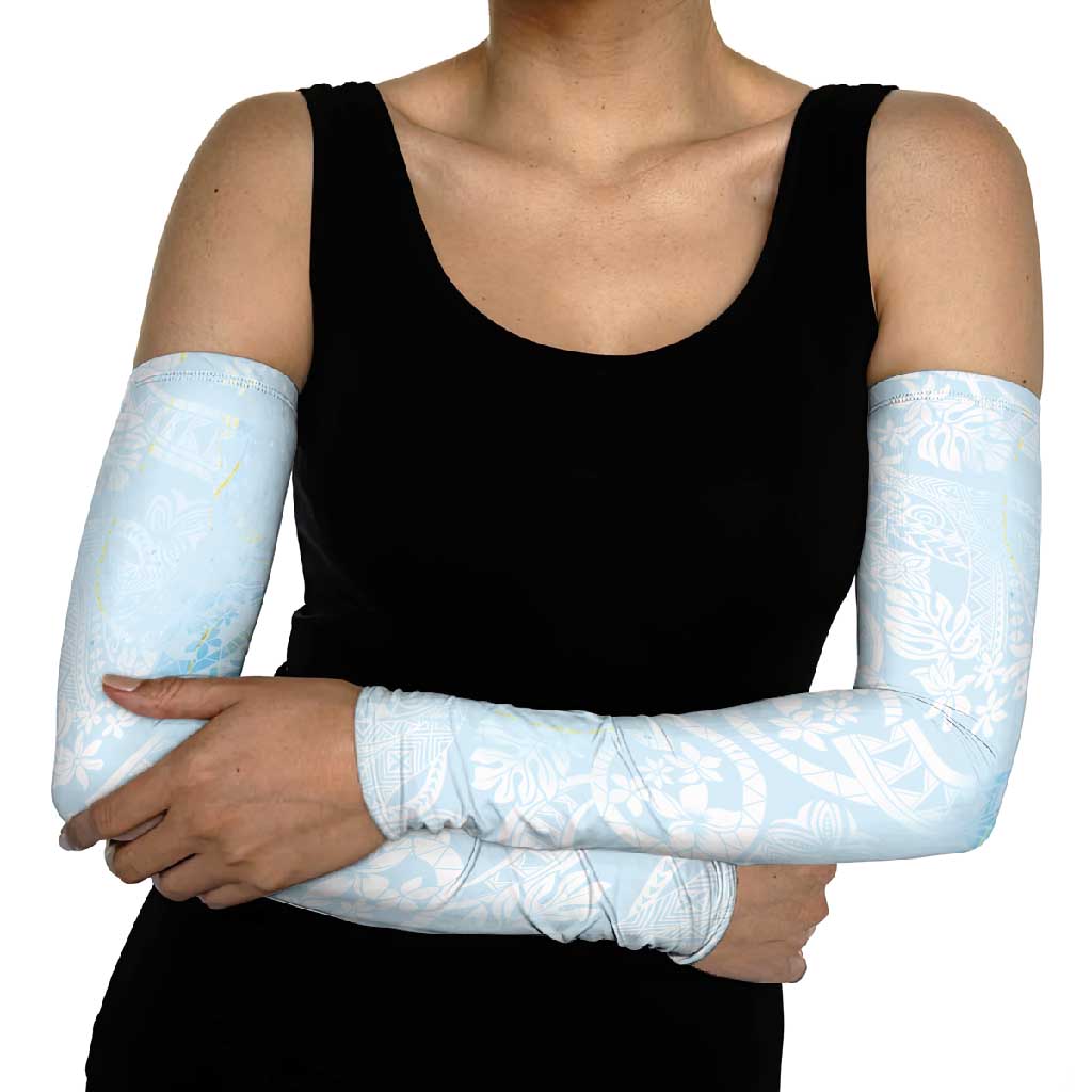 Polynesian Tiare Monstera Baby Blue Arm Sleeves Liquid Style LT01 - Polynesian Pride