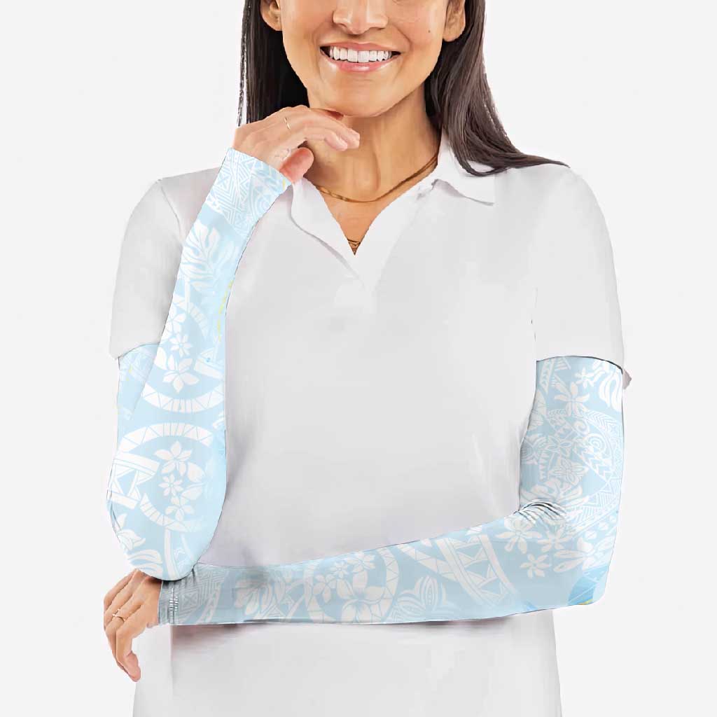 Polynesian Tiare Monstera Baby Blue Arm Sleeves Liquid Style LT01 - Polynesian Pride