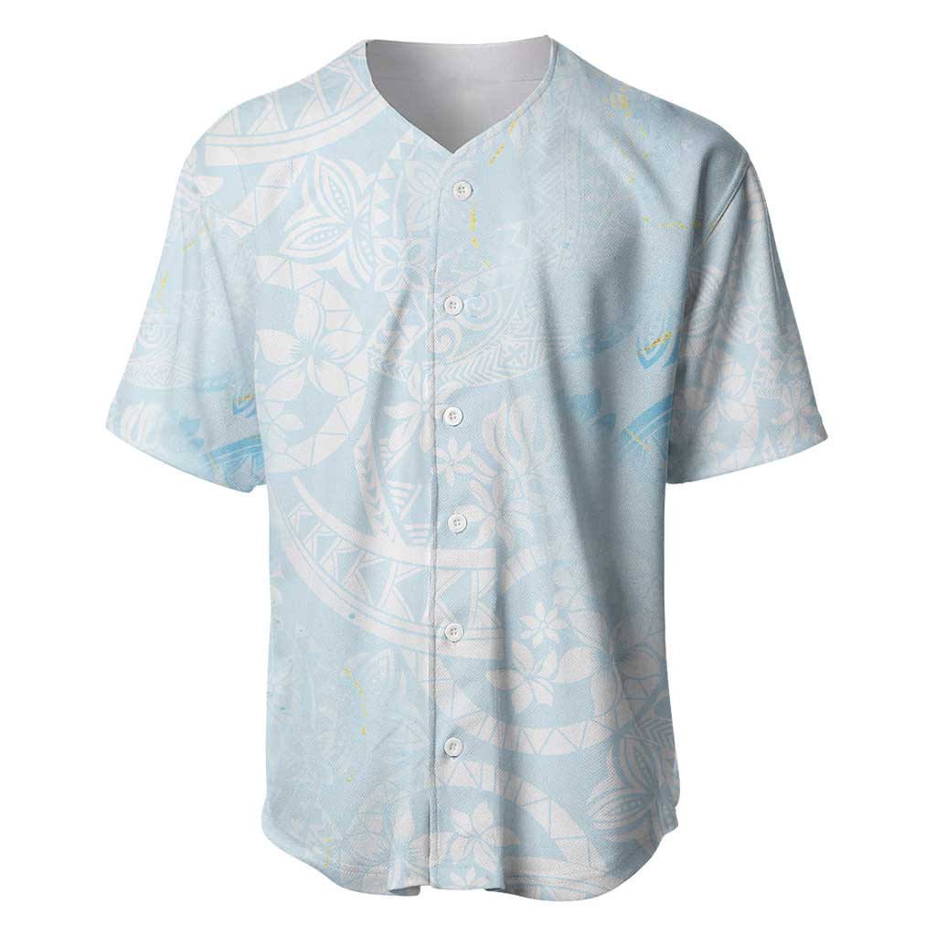 Polynesian Tiare Monstera Baby Blue Baseball Jersey Liquid Style LT01 Blue - Polynesian Pride