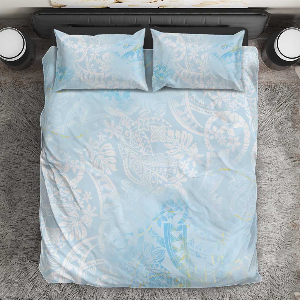 Polynesian Tiare Monstera Baby Blue Bedding Set Liquid Style LT01 Blue - Polynesian Pride