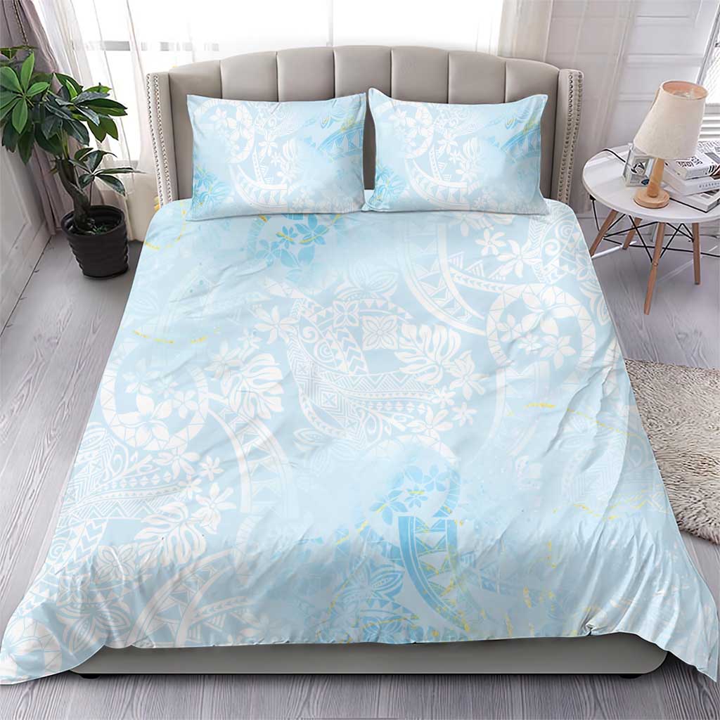 Polynesian Tiare Monstera Baby Blue Bedding Set Liquid Style LT01 - Polynesian Pride