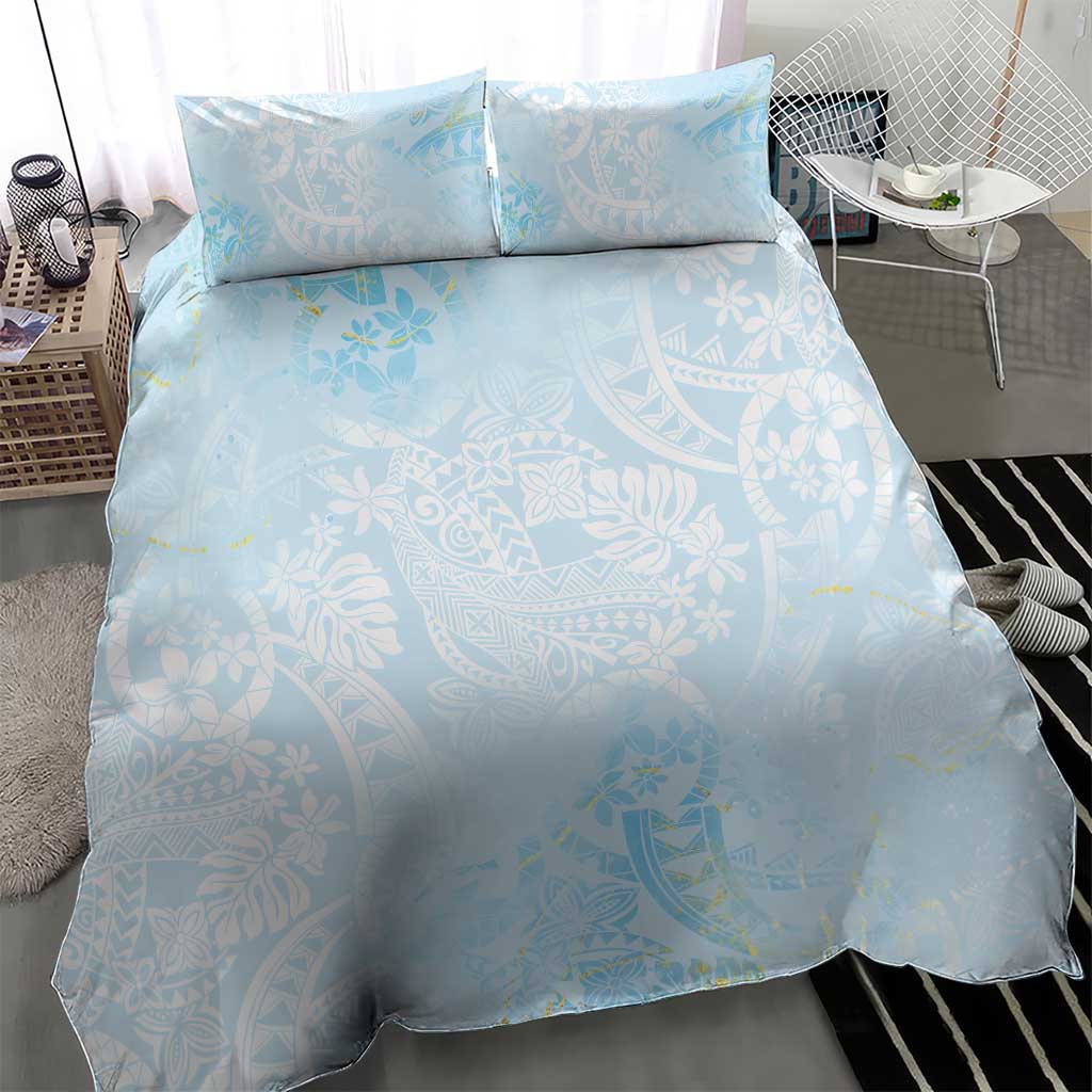 Polynesian Tiare Monstera Baby Blue Bedding Set Liquid Style LT01 - Polynesian Pride