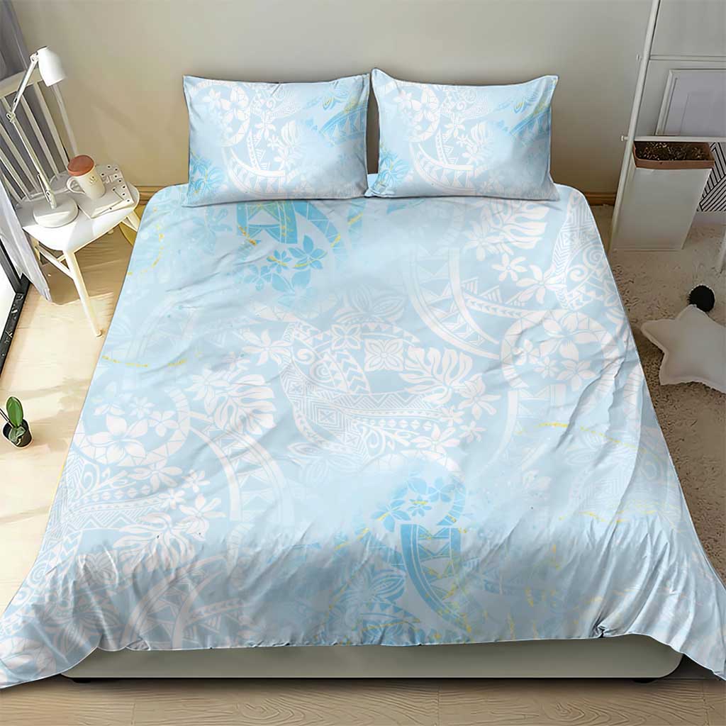 Polynesian Tiare Monstera Baby Blue Bedding Set Liquid Style LT01 - Polynesian Pride