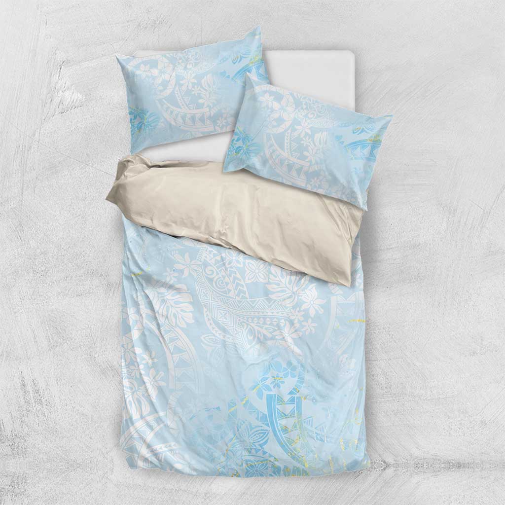 Polynesian Tiare Monstera Baby Blue Bedding Set Liquid Style LT01 US Twin 172cm x 218cm Blue - Polynesian Pride