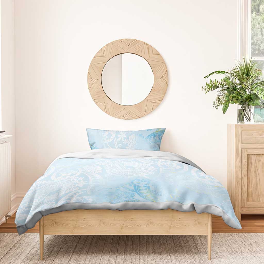 Polynesian Tiare Monstera Baby Blue Bedding Set Liquid Style LT01 - Polynesian Pride