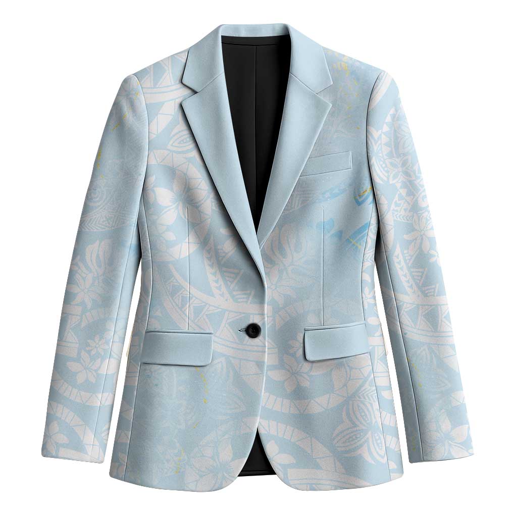 Polynesian Tiare Monstera Baby Blue Blazer Liquid Style LT01 Unisex Blue - Polynesian Pride