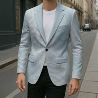 Polynesian Tiare Monstera Baby Blue Blazer Liquid Style LT01 - Polynesian Pride
