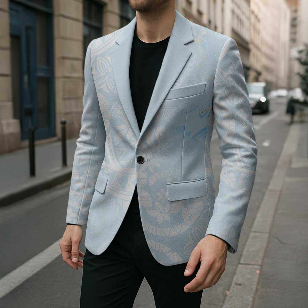 Polynesian Tiare Monstera Baby Blue Blazer Liquid Style LT01 - Polynesian Pride