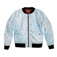 Polynesian Tiare Monstera Baby Blue Bomber Jacket Liquid Style LT01 Unisex Blue - Polynesian Pride