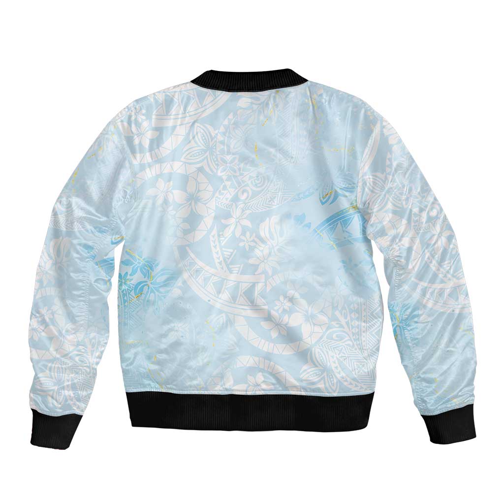 Polynesian Tiare Monstera Baby Blue Bomber Jacket Liquid Style LT01 - Polynesian Pride