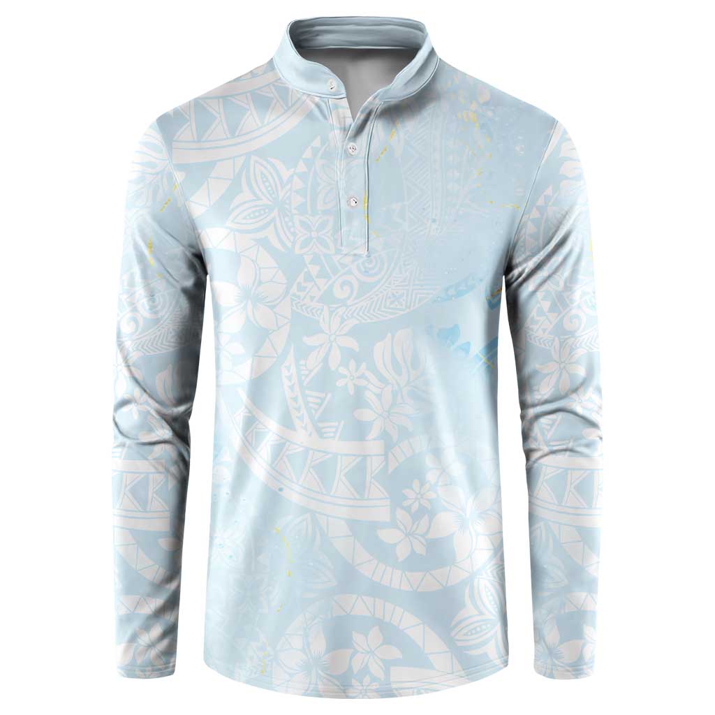 Polynesian Tiare Monstera Baby Blue Button Sweatshirt Liquid Style LT01 Blue - Polynesian Pride