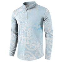 Polynesian Tiare Monstera Baby Blue Button Sweatshirt Liquid Style LT01 - Polynesian Pride