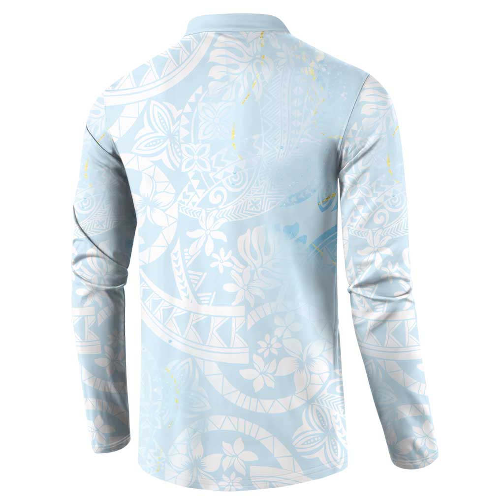 Polynesian Tiare Monstera Baby Blue Button Sweatshirt Liquid Style LT01 - Polynesian Pride