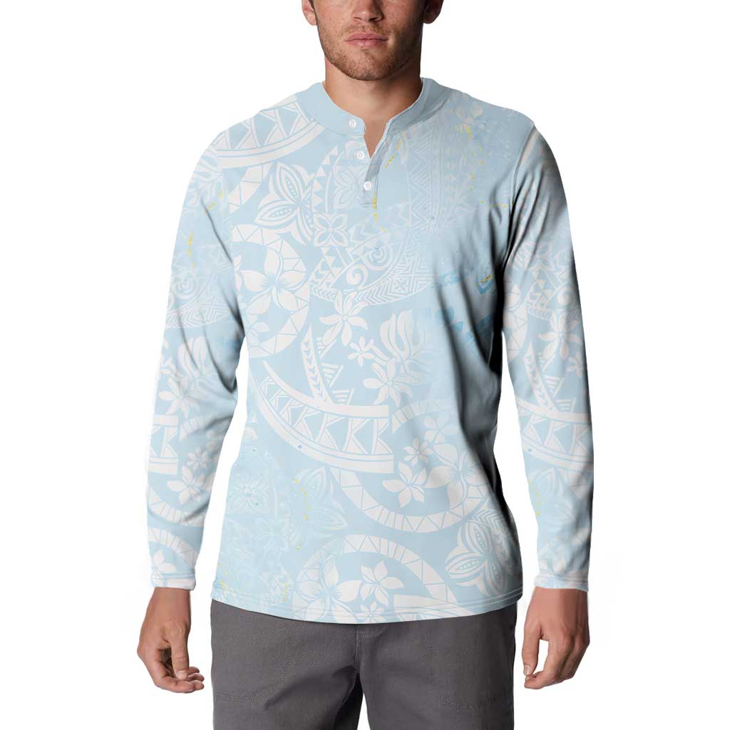 Polynesian Tiare Monstera Baby Blue Button Sweatshirt Liquid Style LT01 - Polynesian Pride