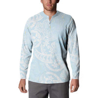 Polynesian Tiare Monstera Baby Blue Button Sweatshirt Liquid Style LT01 - Polynesian Pride