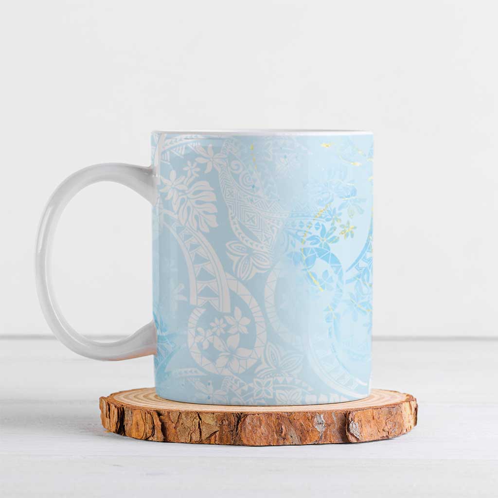 Polynesian Tiare Monstera Baby Blue Ceramic Mug Liquid Style LT01 Blue - Polynesian Pride