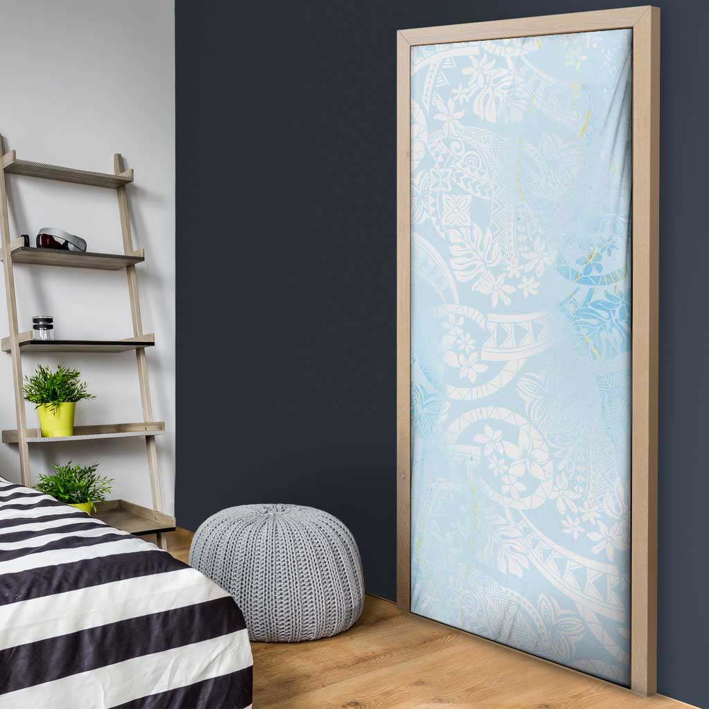Polynesian Tiare Monstera Baby Blue Door Cover Liquid Style LT01 - Polynesian Pride