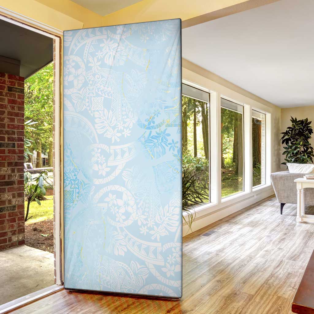 Polynesian Tiare Monstera Baby Blue Door Cover Liquid Style LT01 - Polynesian Pride