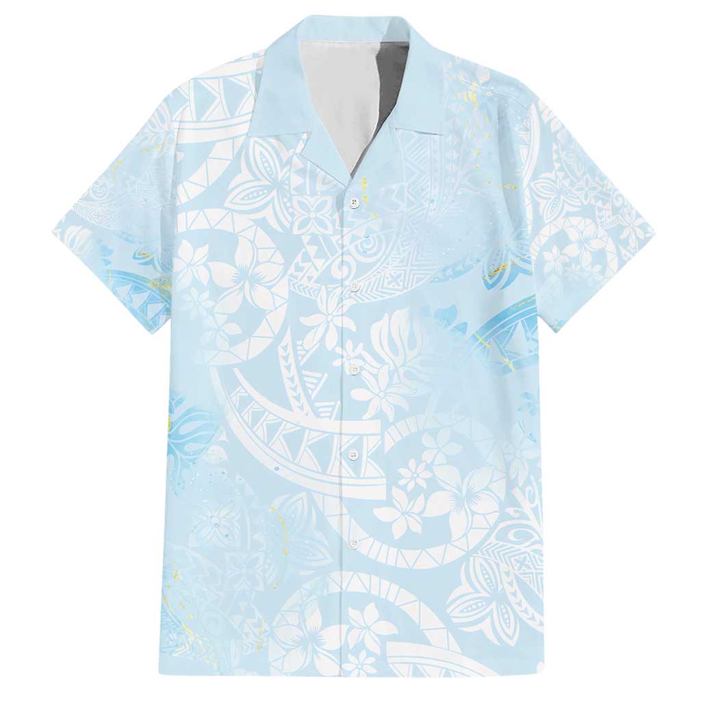 Polynesian Tiare Monstera Baby Blue Hawaiian Shirt Liquid Style LT01 Blue - Polynesian Pride