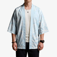 Polynesian Tiare Monstera Baby Blue Kimono Liquid Style LT01 - Polynesian Pride