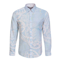 Polynesian Tiare Monstera Baby Blue Long Sleeve Button Shirt Liquid Style LT01 Unisex Blue - Polynesian Pride