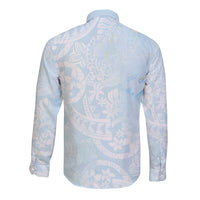 Polynesian Tiare Monstera Baby Blue Long Sleeve Button Shirt Liquid Style LT01 - Polynesian Pride