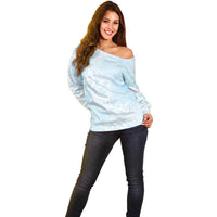 Polynesian Tiare Monstera Baby Blue Off Shoulder Sweater Liquid Style LT01 - Polynesian Pride