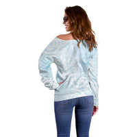 Polynesian Tiare Monstera Baby Blue Off Shoulder Sweater Liquid Style LT01 - Polynesian Pride