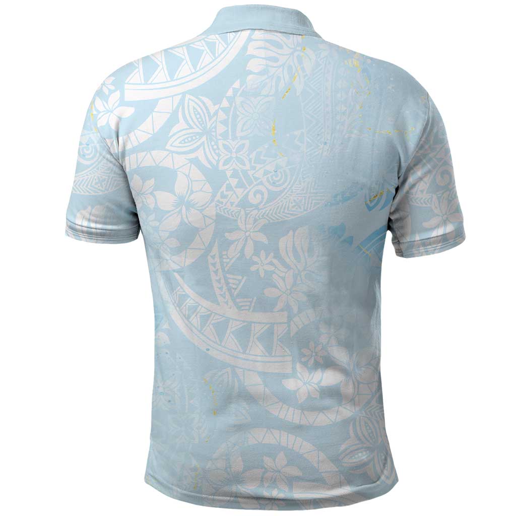 Polynesian Tiare Monstera Baby Blue Polo Shirt Liquid Style LT01 - Polynesian Pride