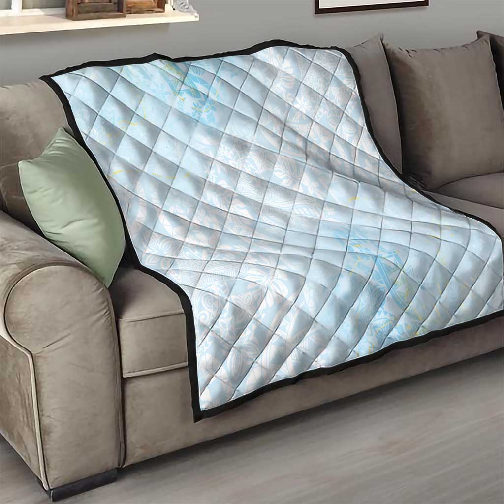 Polynesian Tiare Monstera Baby Blue Quilt Liquid Style LT01 - Polynesian Pride