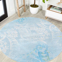 Polynesian Tiare Monstera Baby Blue Round Carpet Liquid Style LT01 Blue - Polynesian Pride