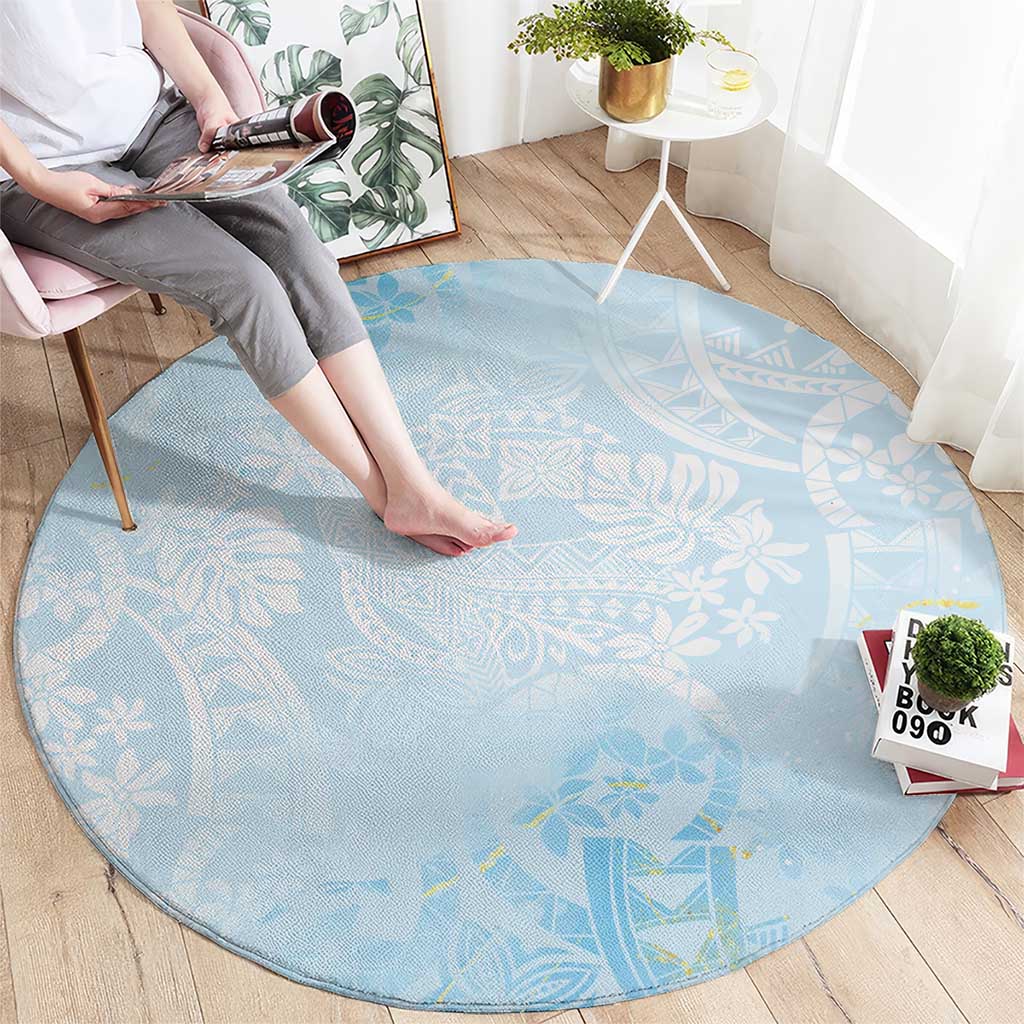 Polynesian Tiare Monstera Baby Blue Round Carpet Liquid Style LT01 - Polynesian Pride