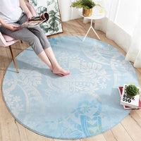Polynesian Tiare Monstera Baby Blue Round Carpet Liquid Style LT01 - Polynesian Pride