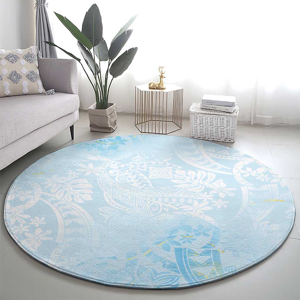 Polynesian Tiare Monstera Baby Blue Round Carpet Liquid Style LT01 - Polynesian Pride
