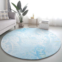 Polynesian Tiare Monstera Baby Blue Round Carpet Liquid Style LT01 - Polynesian Pride