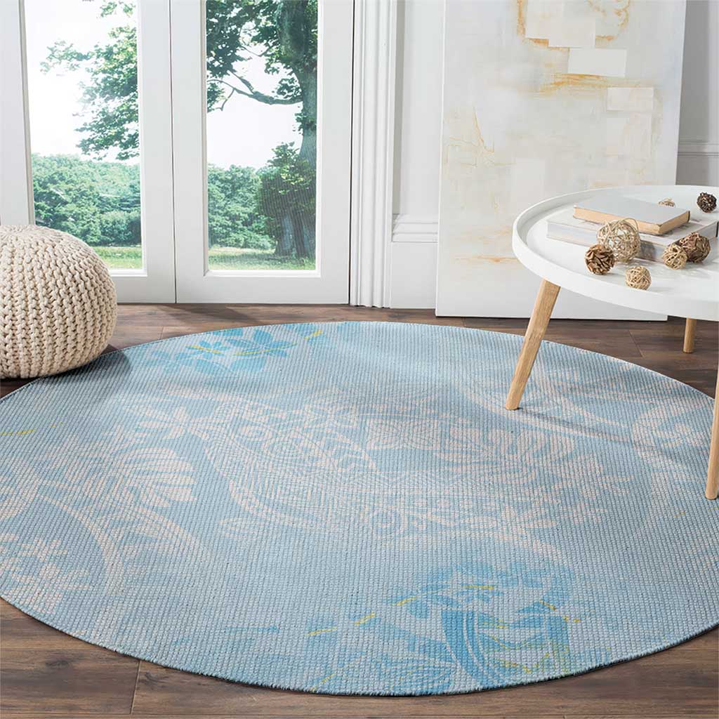 Polynesian Tiare Monstera Baby Blue Round Carpet Liquid Style LT01 - Polynesian Pride