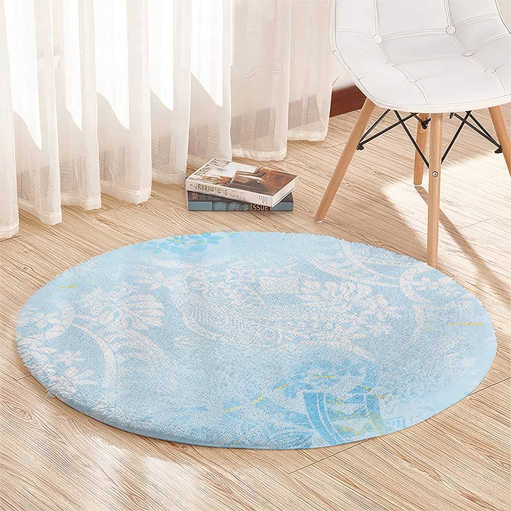 Polynesian Tiare Monstera Baby Blue Round Carpet Liquid Style LT01 - Polynesian Pride