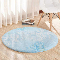 Polynesian Tiare Monstera Baby Blue Round Carpet Liquid Style LT01 - Polynesian Pride