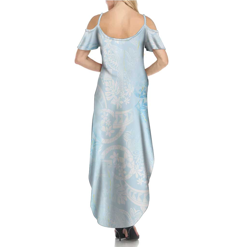 Polynesian Tiare Monstera Baby Blue Summer Maxi Dress Liquid Style LT01 - Polynesian Pride