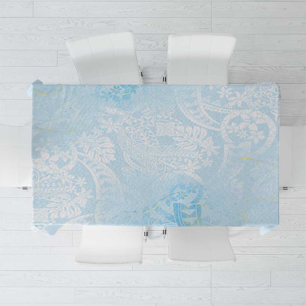 Polynesian Tiare Monstera Baby Blue Tablecloth Liquid Style LT01 Blue - Polynesian Pride