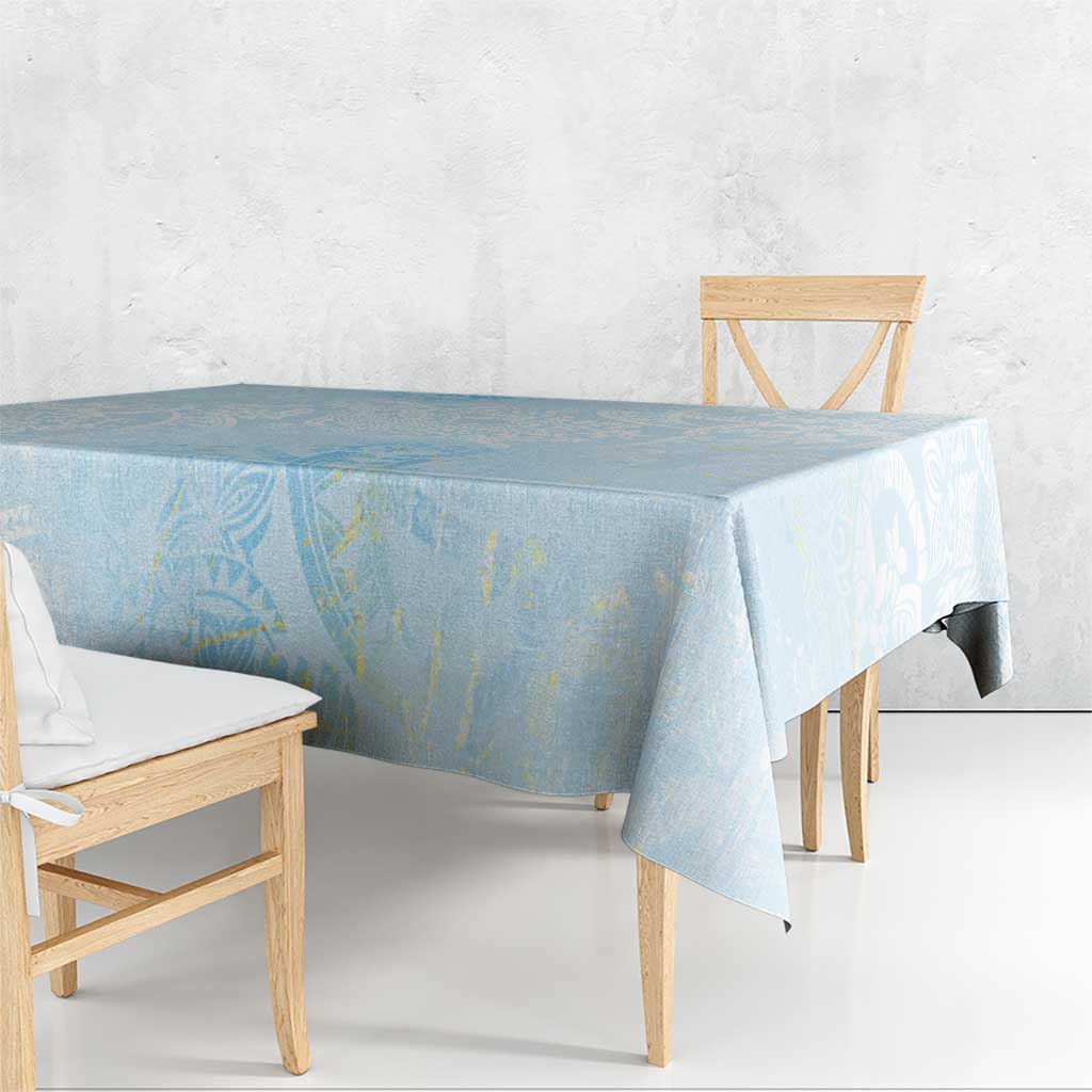 Polynesian Tiare Monstera Baby Blue Tablecloth Liquid Style LT01 - Polynesian Pride