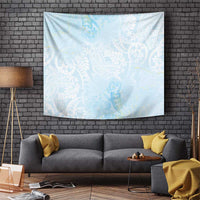 Polynesian Tiare Monstera Baby Blue Tapestry Liquid Style LT01 Blue - Polynesian Pride