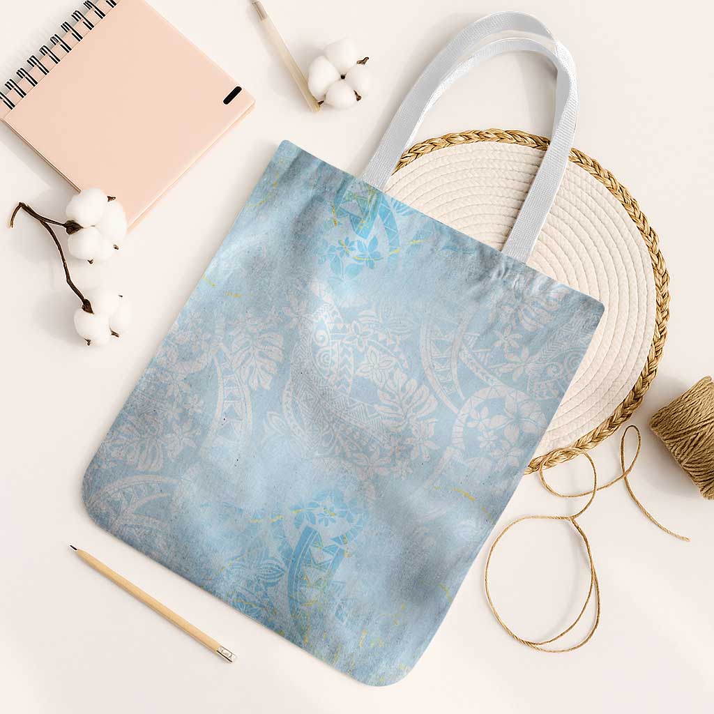 Polynesian Tiare Monstera Baby Blue Tote Bag Liquid Style LT01 White Strap One Size Blue - Polynesian Pride