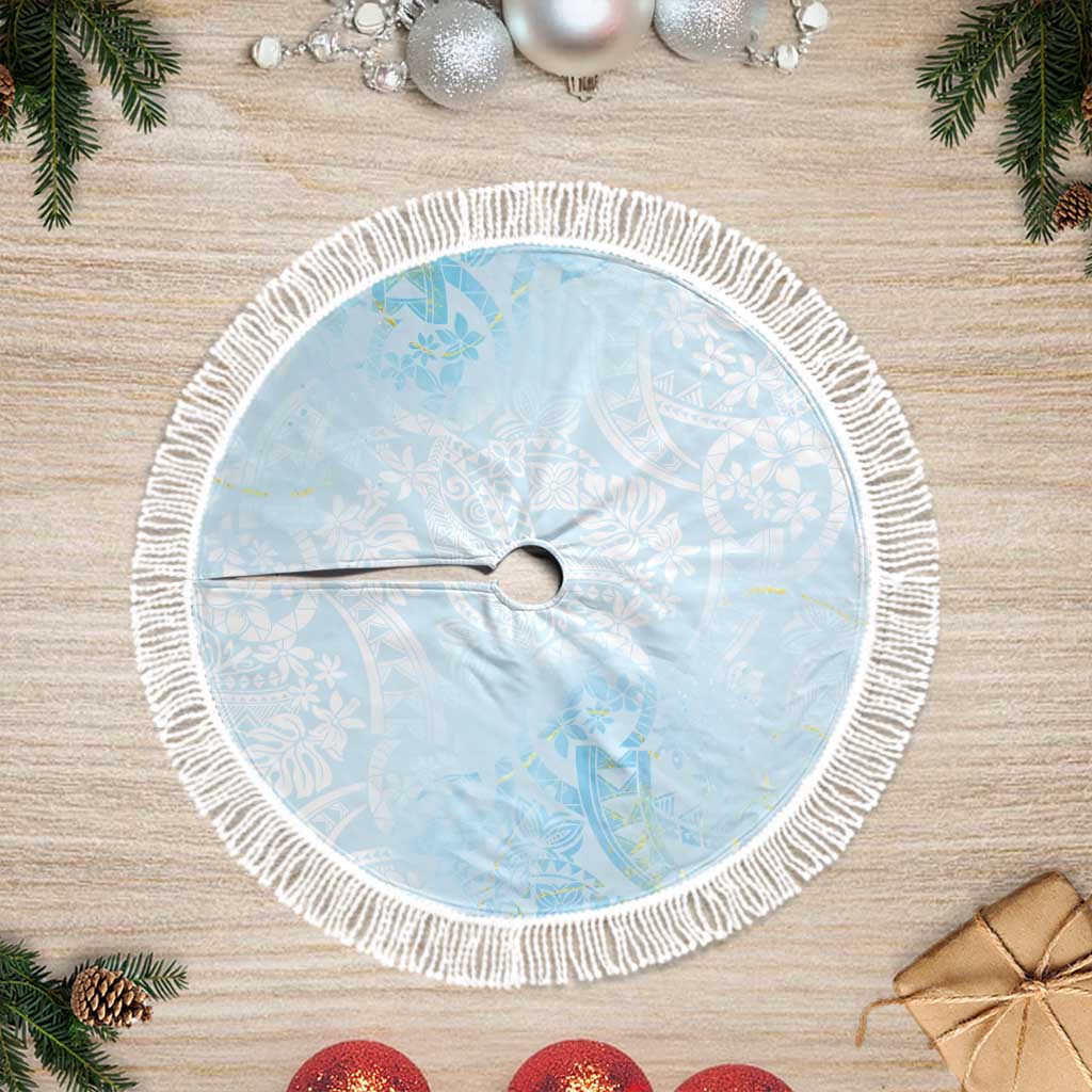 Polynesian Tiare Monstera Baby Blue Tree Skirt Liquid Style LT01 Fringed Blue - Polynesian Pride