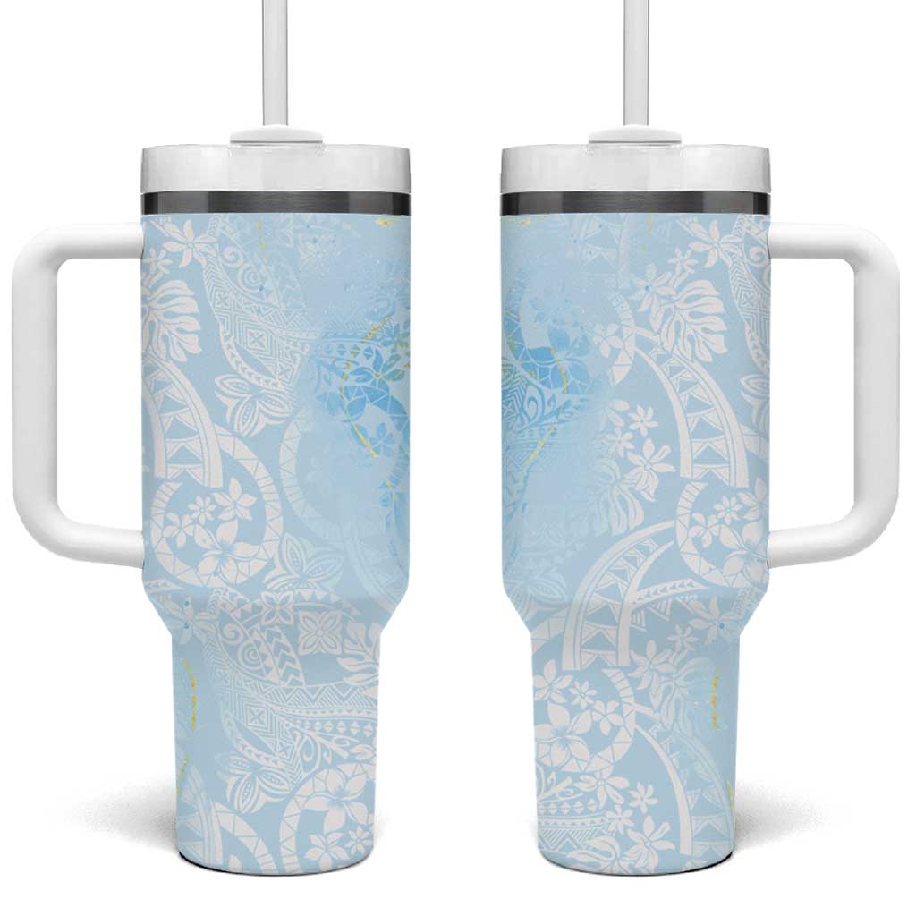 Polynesian Tiare Monstera Baby Blue Tumbler With Handle Liquid Style LT01 One Size: 40 oz Blue - Polynesian Pride