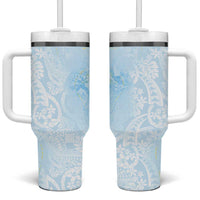 Polynesian Tiare Monstera Baby Blue Tumbler With Handle Liquid Style LT01 One Size: 40 oz Blue - Polynesian Pride