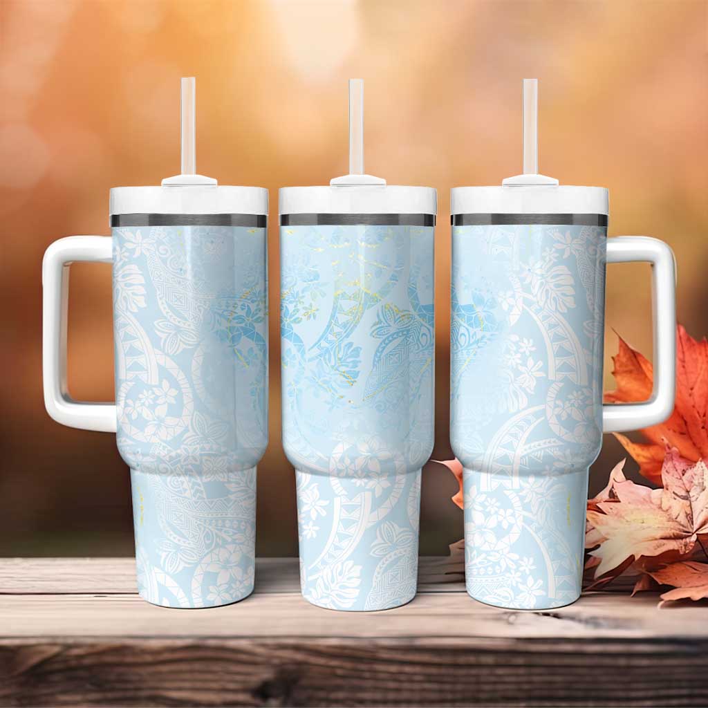 Polynesian Tiare Monstera Baby Blue Tumbler With Handle Liquid Style LT01 - Polynesian Pride